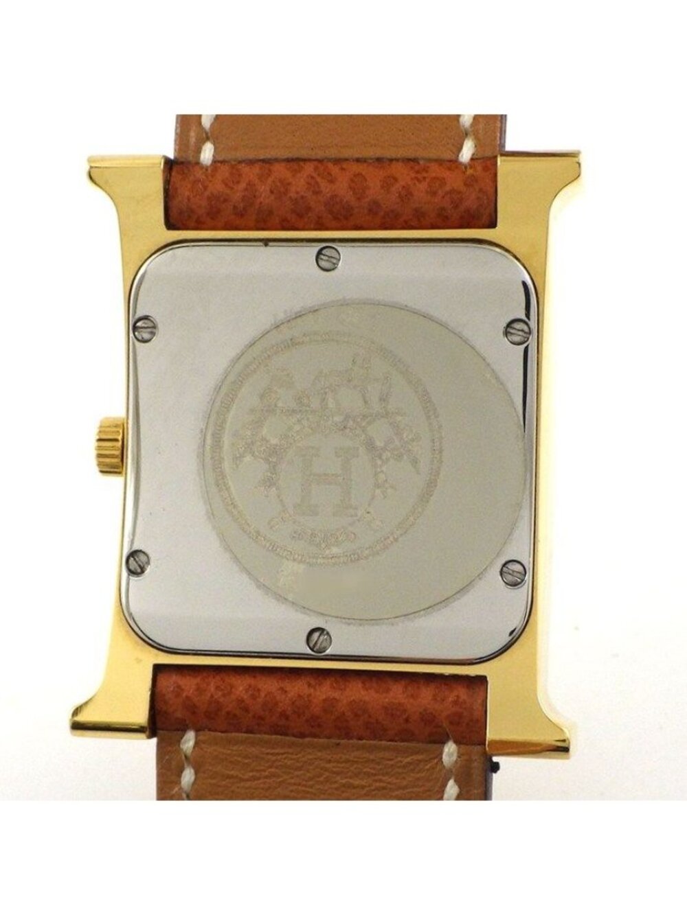 Hermes Watch Square White Dial Brown Cowhide Quartz Analog - Picture 4 of 12